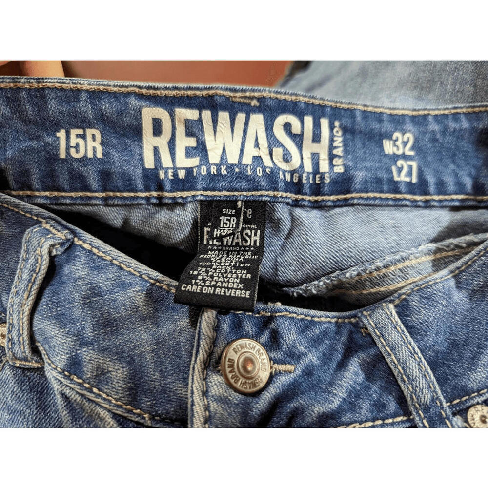 Rewash Women's Blue Ribbon Lace-Up Side Straight Distressed Jeans Size 15R - Picture 3 of 8